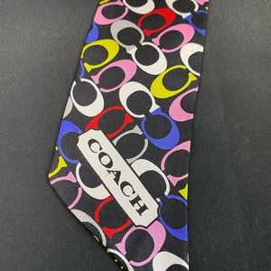 Coach scarf. Black with multi colors of logo.